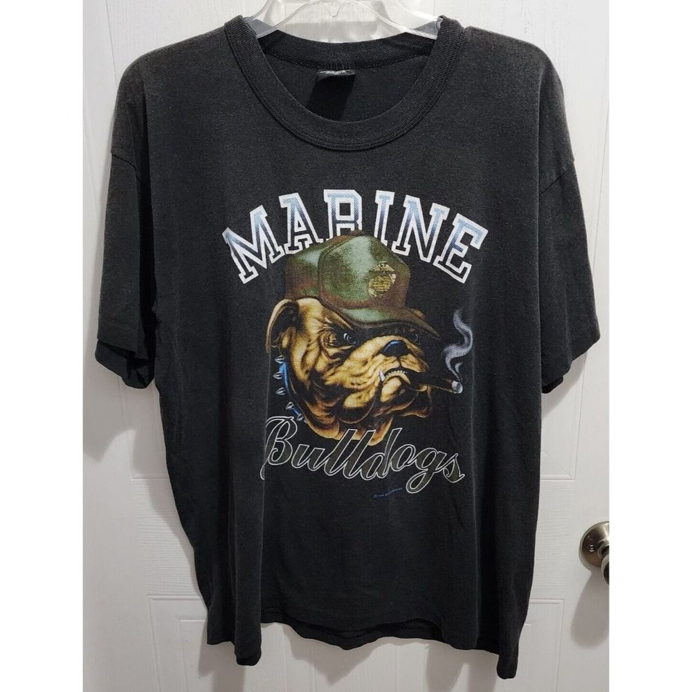 VTG 1980s Marine Bulldogs Military Army Single Stitch Short Sleeve T Shirt Sz XL